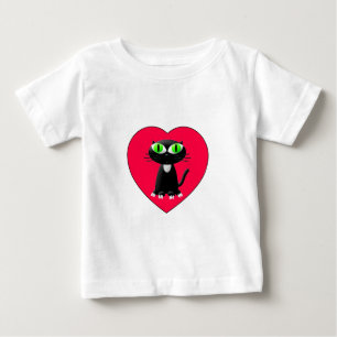 T-shirt Pour Bébé Chat noir dans le coeur rouge