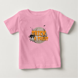 T-shirt Pour Bébé Chat noir et crâne Trace ou traitement Halloween
