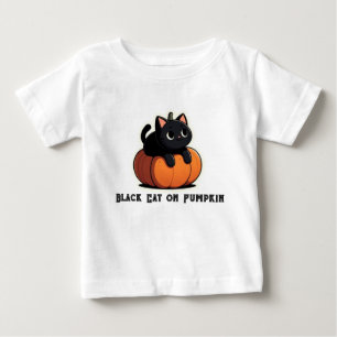 T-shirt Pour Bébé Chat noir sur Citrouille