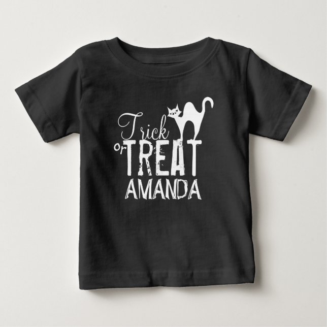 T-shirt Pour Bébé Chat Noir Whimsical À Halloween Ou À Traiter (Devant)