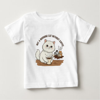 T-shirt Pour Bébé Chat Persan Blanc Amateur de Café