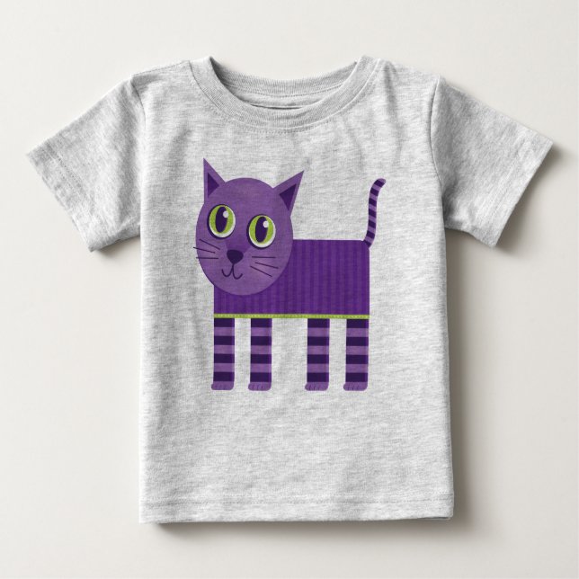 T-shirt Pour Bébé Chat rayé blanc violet (Devant)