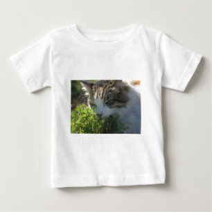 T-shirt Pour Bébé Chat reniflant une plante