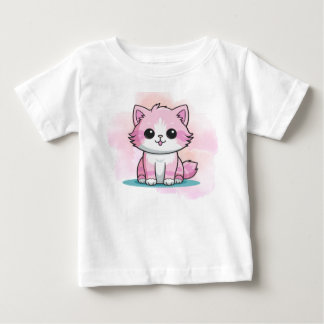 T-shirt Pour Bébé Chat rose mignon aquarelle dessin animé animal de 