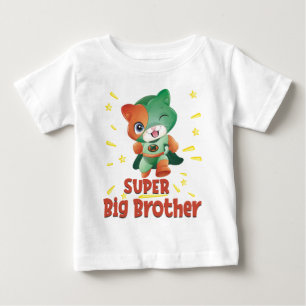 T-shirt Pour Bébé Chat Superhéros Vert Super Grand Frère