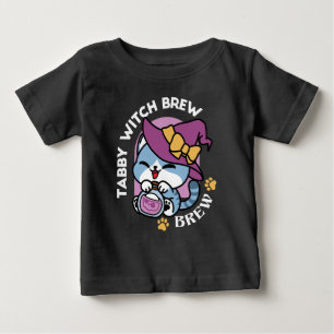 T-shirt Pour Bébé Chat Tabby Halloween – Chapeau de Sorcière & Art d