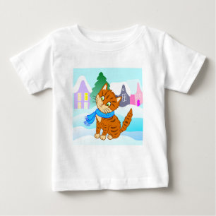 T-shirt Pour Bébé chaton gingembre gingembre joyeux en style dessin 