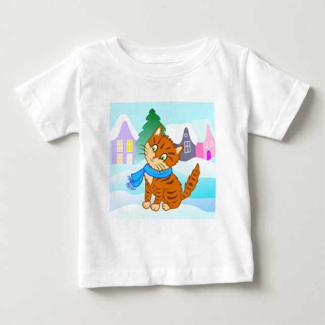 T-shirt Pour Bébé chaton gingembre gingembre joyeux en style dessin  (Devant)