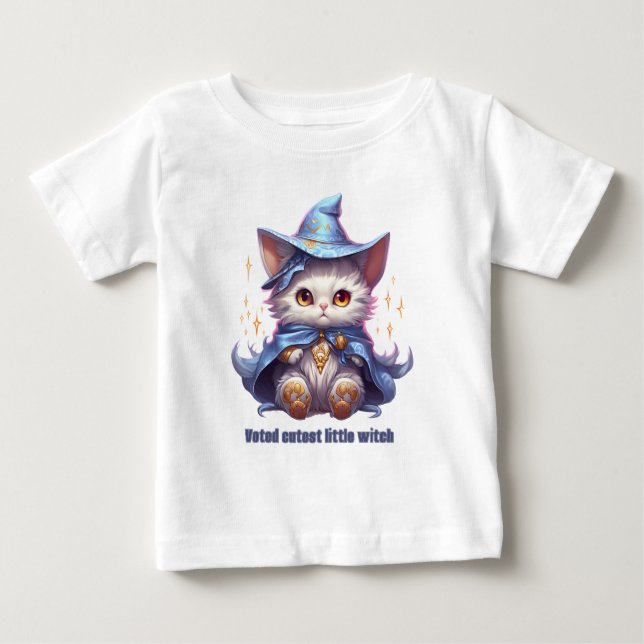 T-shirt Pour Bébé Chaton Sorcière Bleue de Halloween (Devant)
