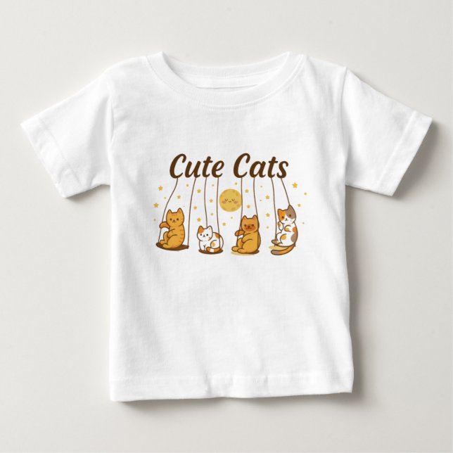 T-shirt Pour Bébé chats mignons sur balançoire chemise bébé. (Devant)