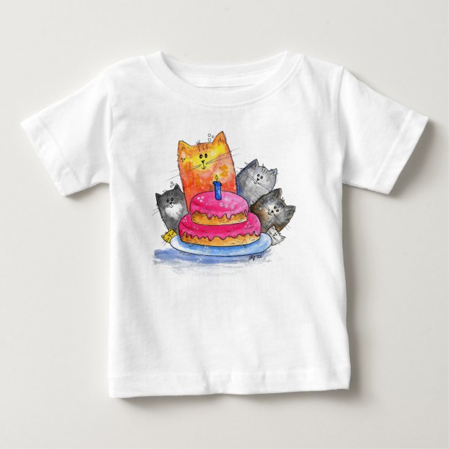 T-shirt Pour Bébé Chats Whimsical avec gâteau d'anniversaire (Devant)