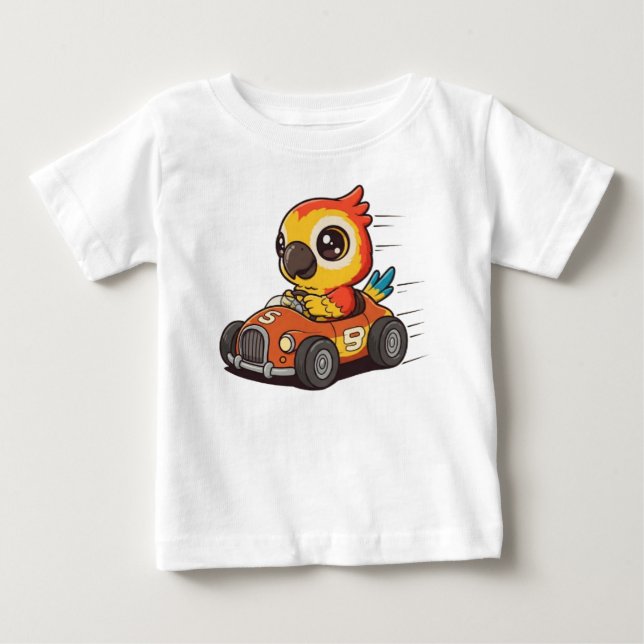 T-shirt Pour Bébé Chauffeur de voiture de course Cute Macaw (Devant)