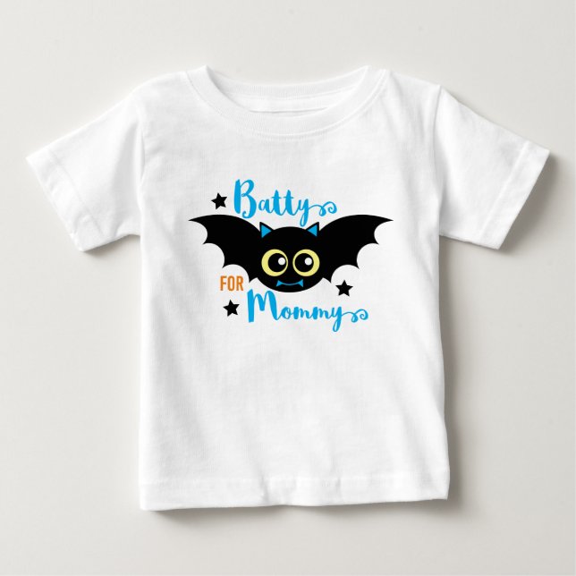 T-shirt Pour Bébé Chauve-souris pour Maman Mignon 1er Halloween Bleu (Devant)