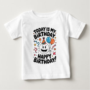T-shirt Pour Bébé Cheerful Cartoon Birthday Shirt with Balloons and