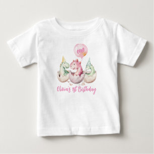 T-shirt Pour Bébé Chemise 1er anniversaire de dinosaure rose