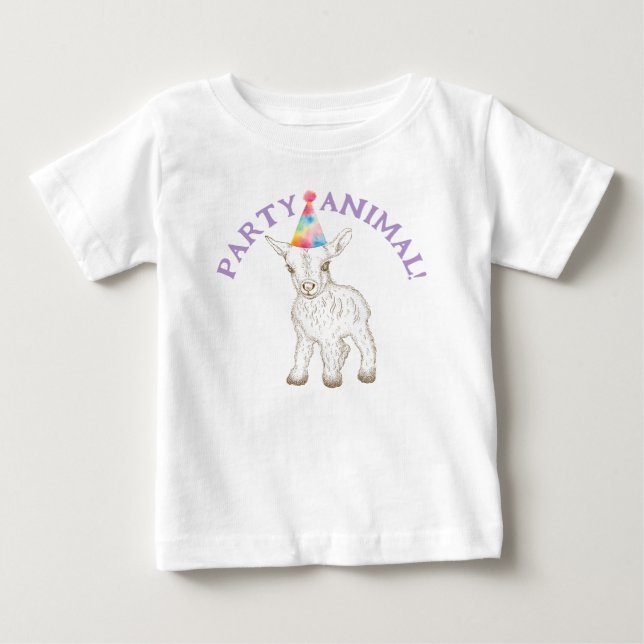 T-shirt Pour Bébé Chemise bébé animal de fête - Drôle chèvre Anniver (Devant)