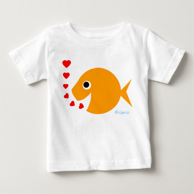 T-shirt Pour Bébé Chemise Cartoon Cute Goldfish Valentine pour bébé (Devant)