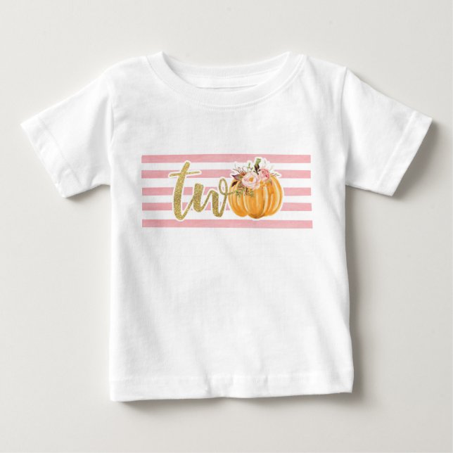 T-shirt Pour Bébé Chemise Citrouille 2e anniversaire - Pink Stripes (Devant)