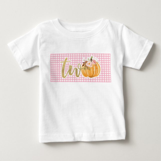 T-shirt Pour Bébé Chemise Citrouille 2e anniversaire - Plaid rose (Devant)