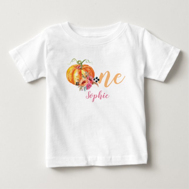 T-shirt Pour Bébé Chemise Citrouille Fleur Premier Anniversaire (Devant)