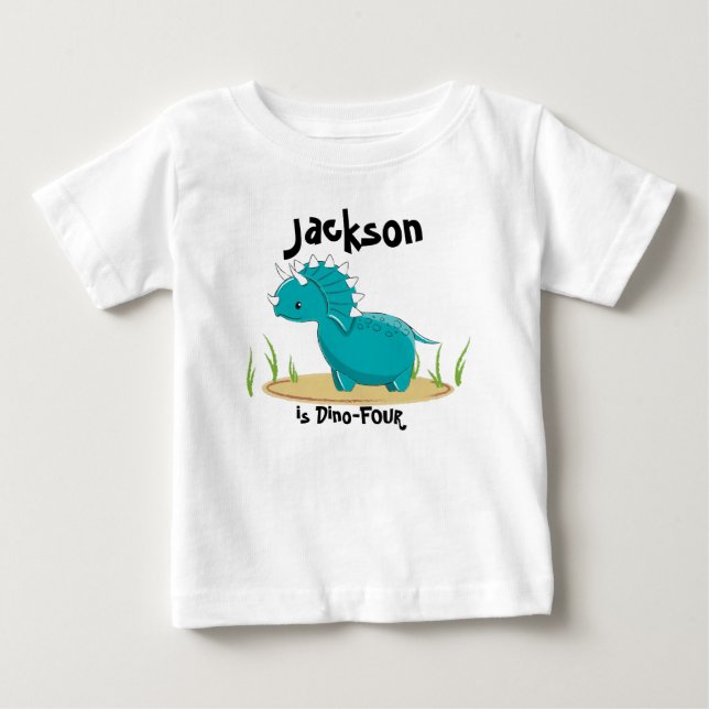 T-shirt Pour Bébé Chemise d'anniversaire de dinosaure 4 années (Devant)