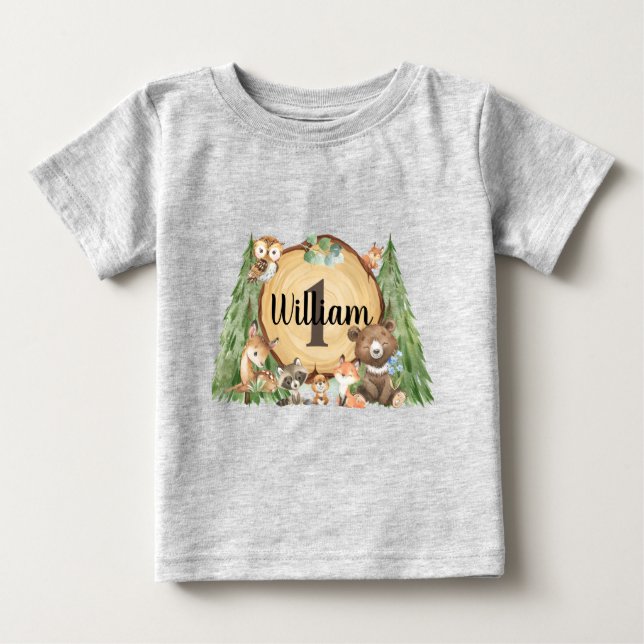 T-shirt Pour Bébé Chemise d'anniversaire de Forest Woodland Animal (Devant)