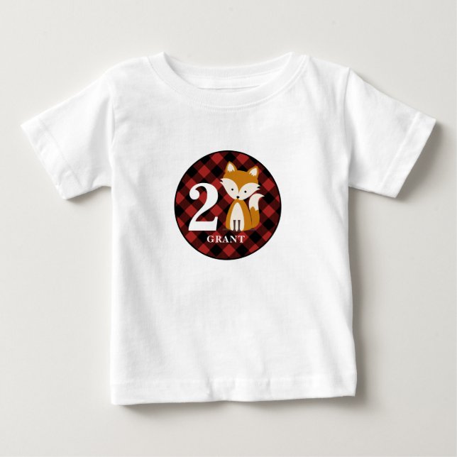 T-shirt Pour Bébé Chemise d'anniversaire de Fox de plaid de Buffalo (Devant)