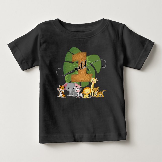 T-shirt Pour Bébé Chemise d'Anniversaire de la jungle sauvage (Devant)