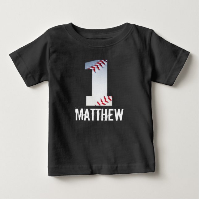T-shirt Pour Bébé Chemise de baseball 1er anniversaire personnalisée (Devant)