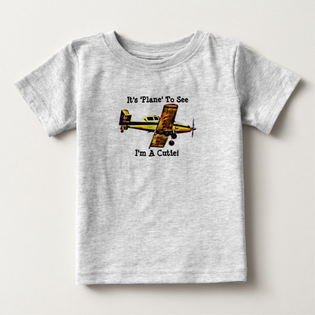 T-shirt Pour Bébé Chemise de bébé mignonne avion Pun Art (Devant)