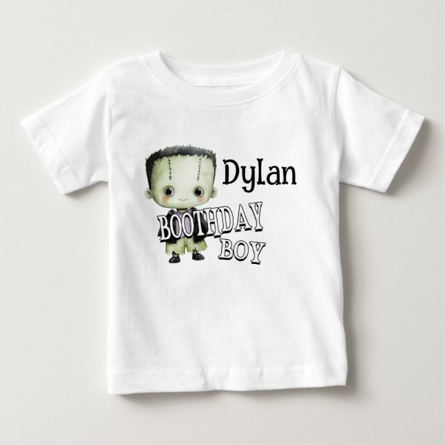 T-shirt Pour Bébé Chemise de Boothday Frankenstein verte Halloween (Devant)