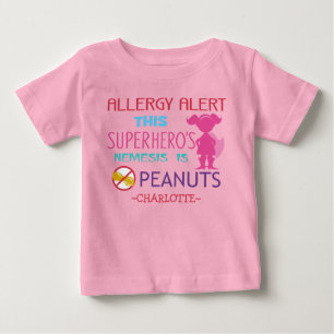 T-shirt Pour Bébé Chemise Filles Super-héros Alerte Allergie aux ara