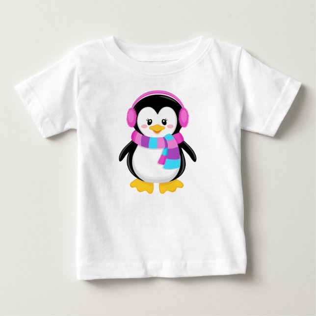 T-shirt Pour Bébé Chemise Girl Penguin (Devant)