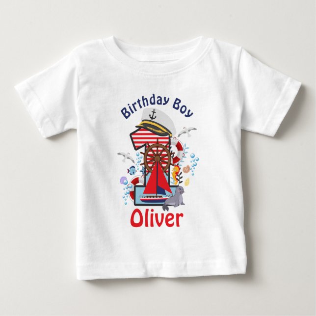 T-shirt Pour Bébé Chemise Nautique Anniversaire Nautique Premier Ann (Devant)