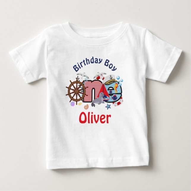 T-shirt Pour Bébé Chemise Nautique Anniversaire Nautique Un Annivers (Devant)