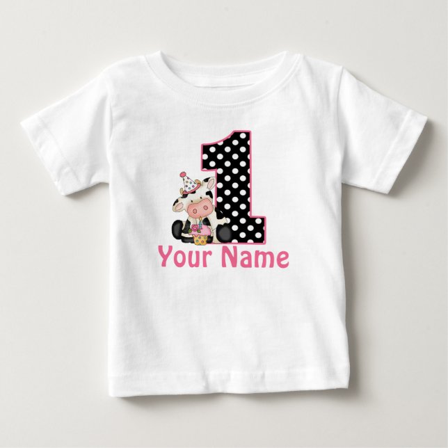 T-shirt Pour Bébé Chemise personnalisée 1er Anniversaire de Vache Ro (Devant)