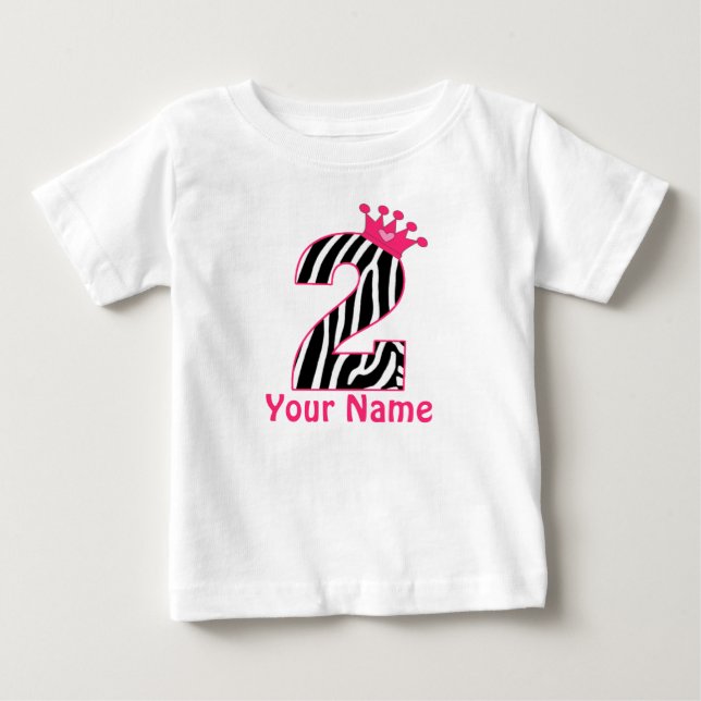 T-shirt Pour Bébé Chemise personnalisée Pink Zebra 2e anniversaire (Devant)