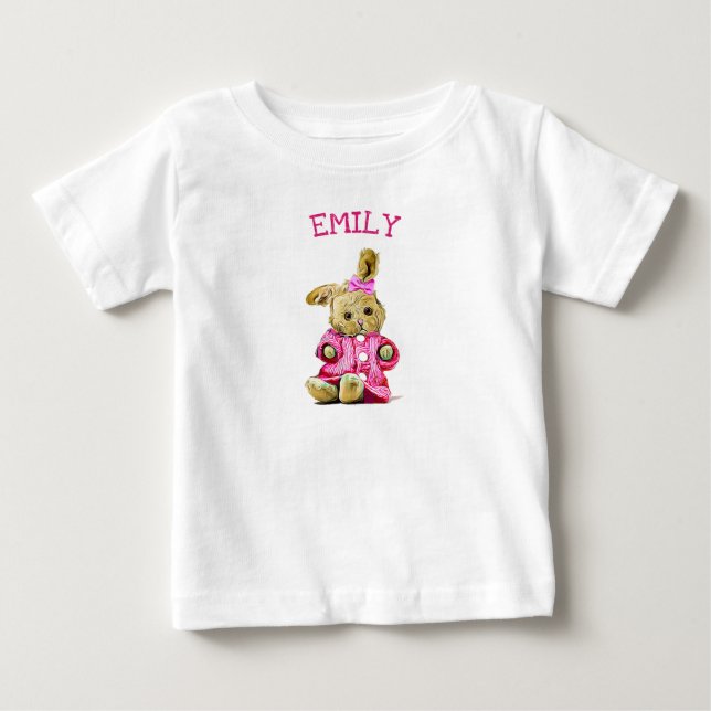 T-shirt Pour Bébé Chemise pour tout-petit de lapin rose personnalisé (Devant)