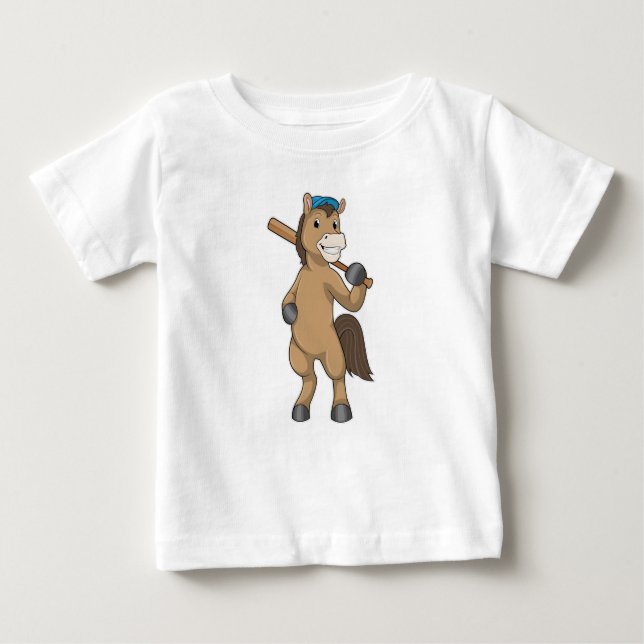 T-shirt Pour Bébé Cheval au baseball avec batte de baseball (Devant)