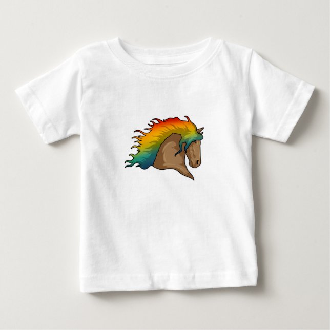 T-shirt Pour Bébé Cheval aux crinières arc-en-ciel (Devant)