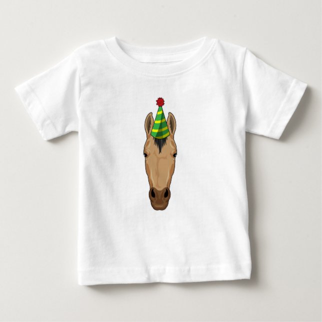 T-shirt Pour Bébé Cheval avec chapeau de fête (Devant)