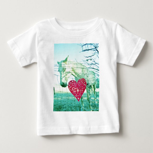 T-shirt Pour Bébé Cheval Blanc Coeur Rouge Saint Valentin (Devant)