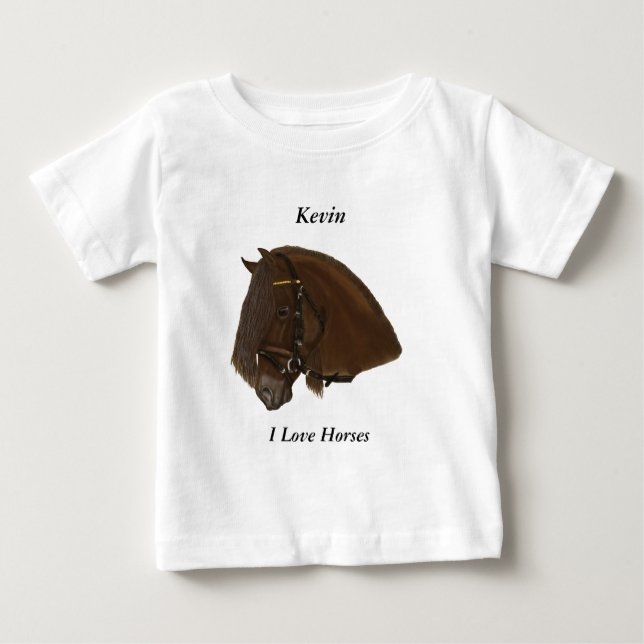 T-shirt Pour Bébé Cheval Brown Friésien (Devant)