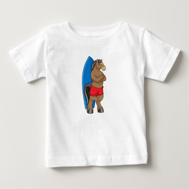 T-shirt Pour Bébé Cheval en surfeur avec planche de surf (Devant)