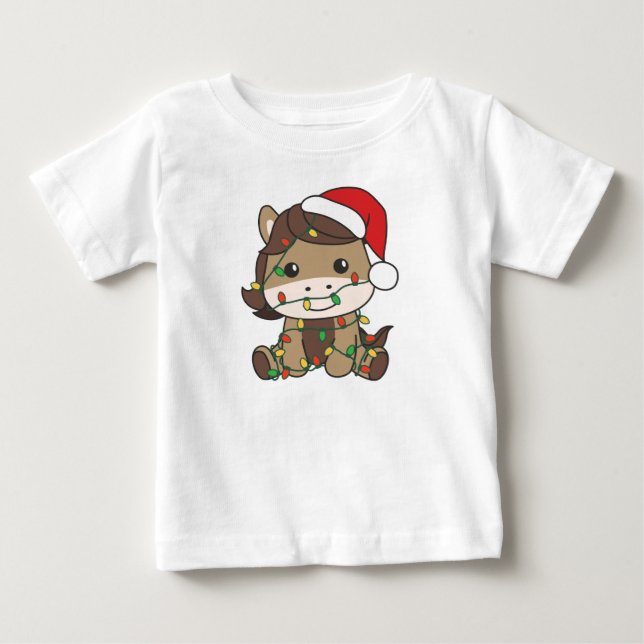 T-shirt Pour Bébé Cheval Noël Animaux d'hiver Chevaux de vacances (Devant)