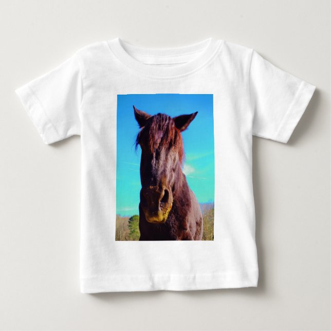 T-shirt Pour Bébé Cheval pourpre avec Bouche verte (Devant)