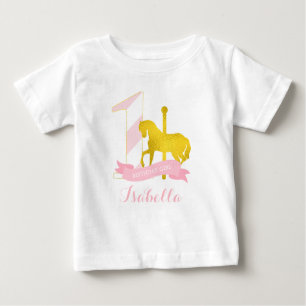 T-shirt Pour Bébé Cheval rose Carousel Fille d'anniversaire