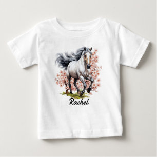 T-shirt Pour Bébé Cheval sauvage rouan bleu en liberté
