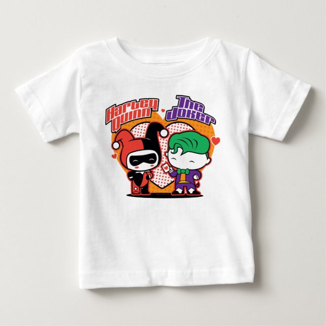 T-shirt Pour Bébé Chibi Harley Quinn & Chibi Joker Coeurs (Devant)