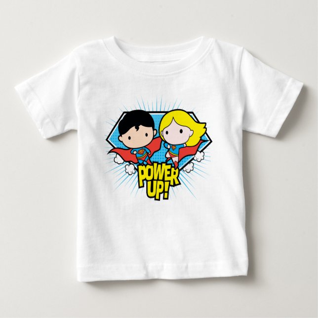 T-shirt Pour Bébé Chibi Superman & Chibi Supergirl Power Up! (Devant)